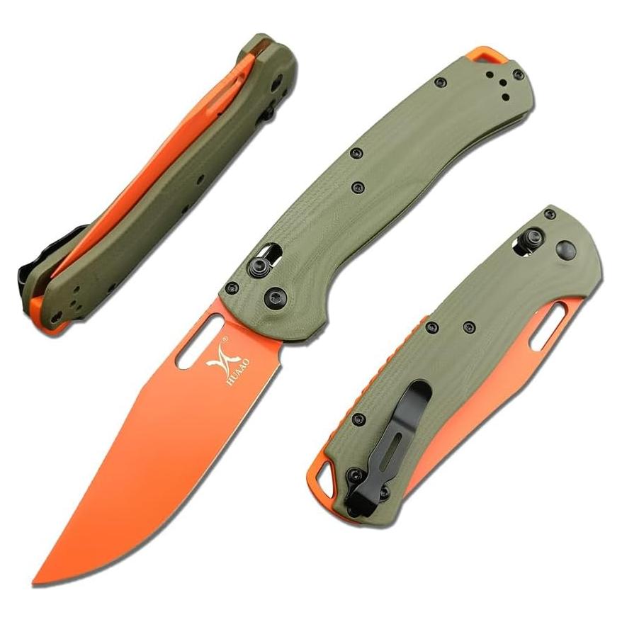 Taggedout Axis Lock Knife, Men's Pocket Folding Knives, D2 Flat Blade, G10 Green Handle, Thumb Stud, Manual Open, with Deep Carry Pocket Clip (G10)