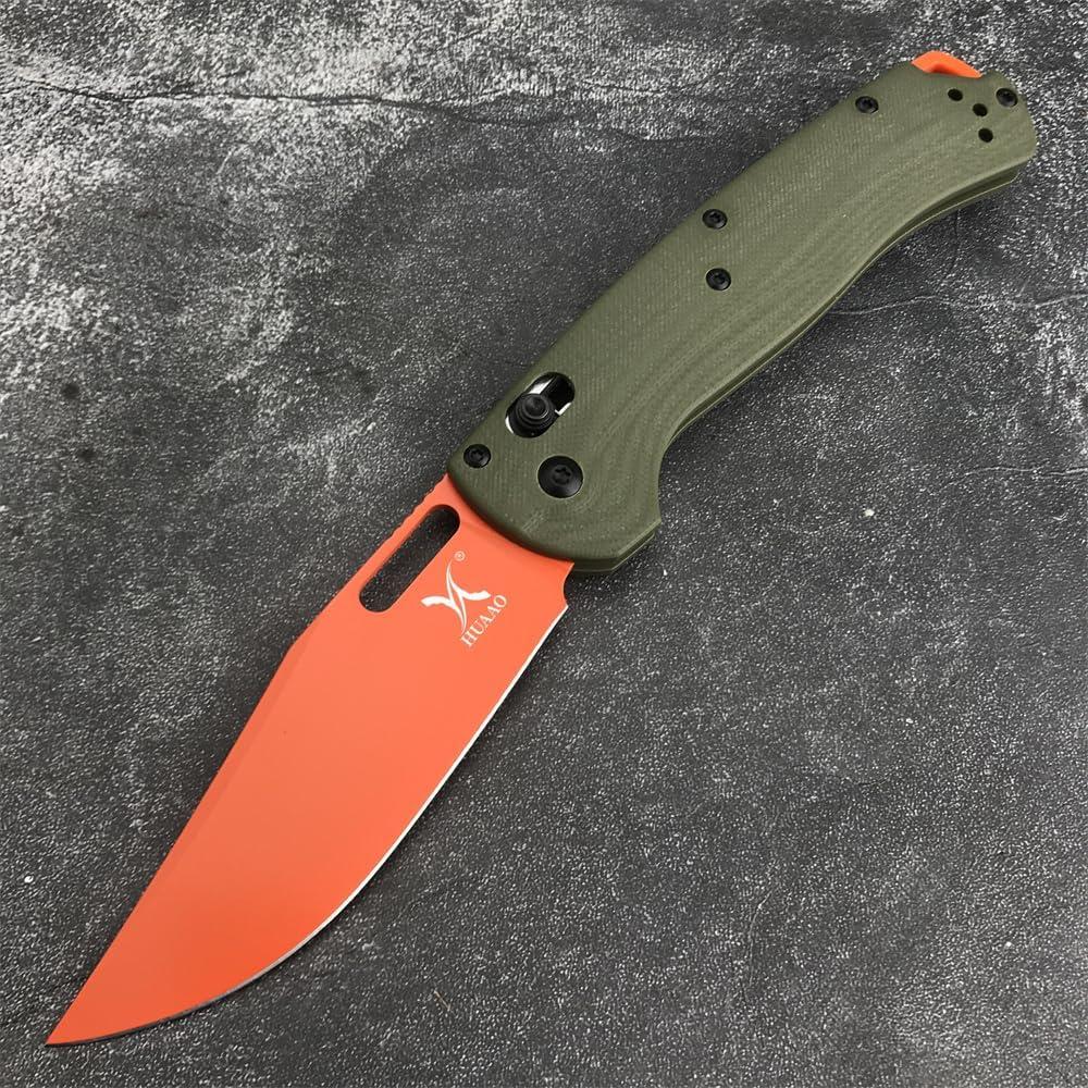 Taggedout Axis Lock Knife, Men's Pocket Folding Knives, D2 Flat Blade, G10 Green Handle, Thumb Stud, Manual Open, with Deep Carry Pocket Clip (G10)