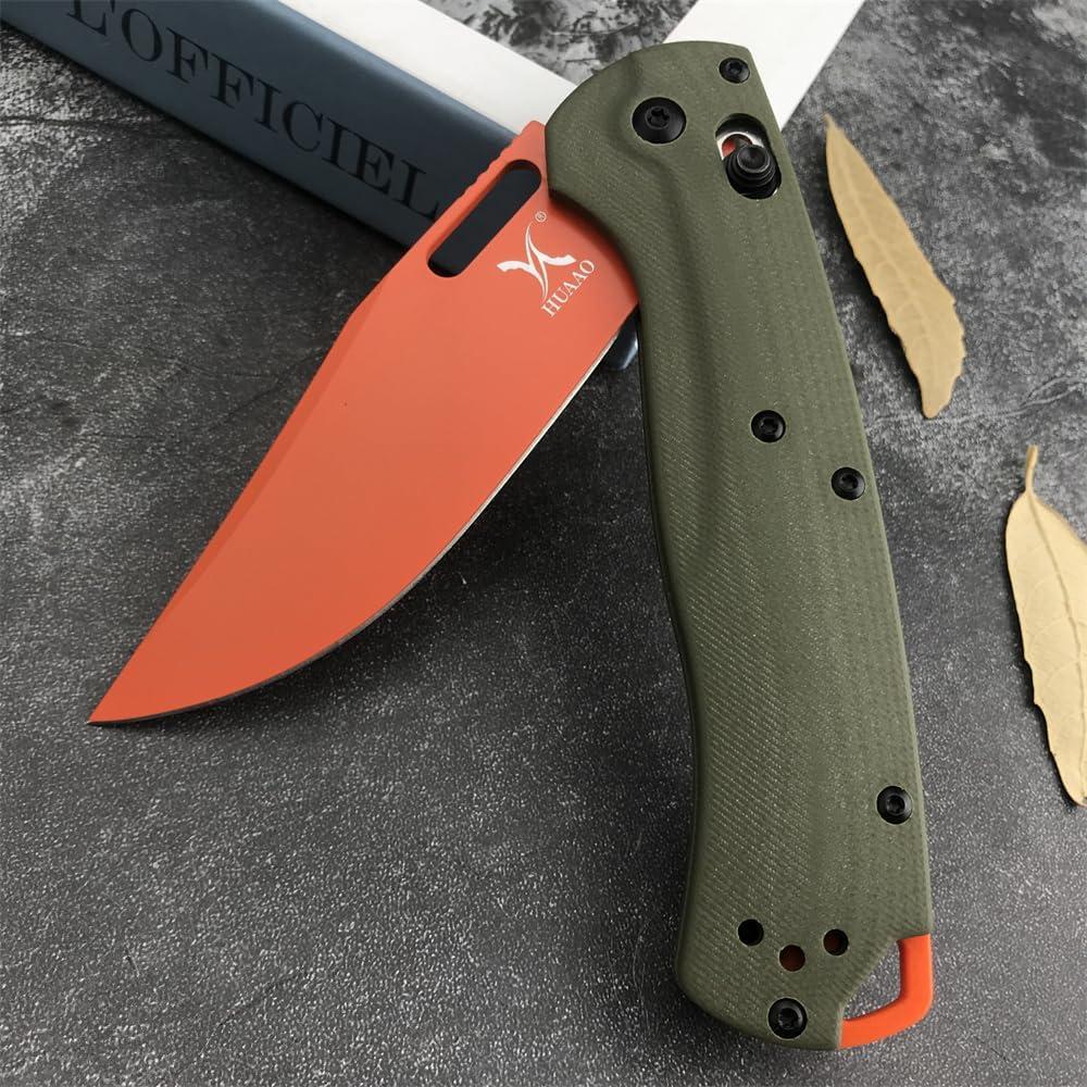 Taggedout Axis Lock Knife, Men's Pocket Folding Knives, D2 Flat Blade, G10 Green Handle, Thumb Stud, Manual Open, with Deep Carry Pocket Clip (G10)