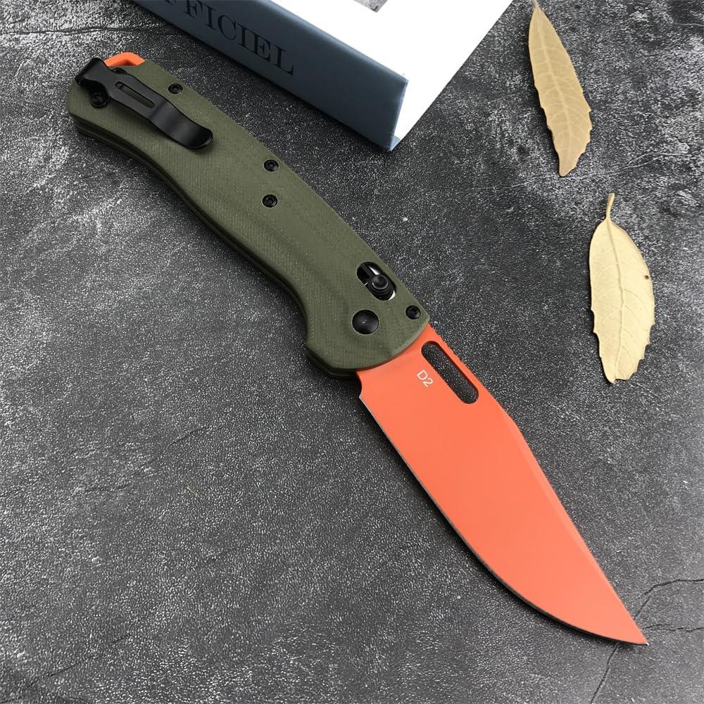 Taggedout Axis Lock Knife, Men's Pocket Folding Knives, D2 Flat Blade, G10 Green Handle, Thumb Stud, Manual Open, with Deep Carry Pocket Clip (G10)
