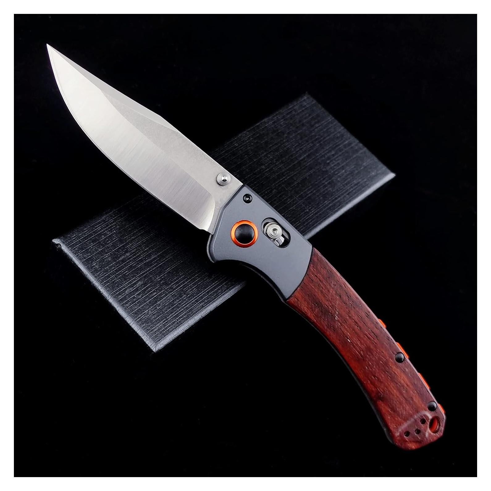Cuchillo Plegable EDC Genérico D2 Mango de Madera 23cm Naranja
