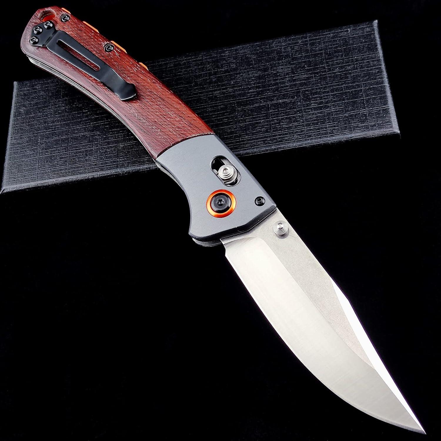 Cuchillo Plegable EDC Genérico D2 Mango de Madera 23cm Naranja