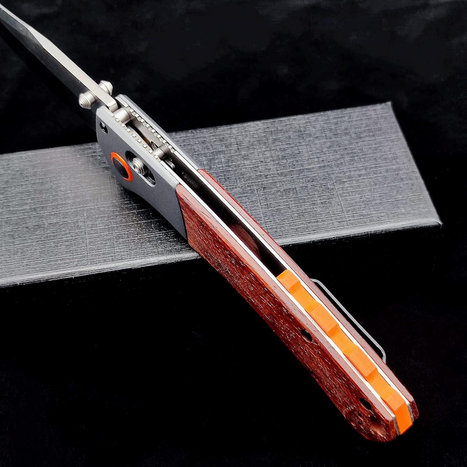 Cuchillo Plegable EDC Genérico D2 Mango de Madera 23cm Naranja