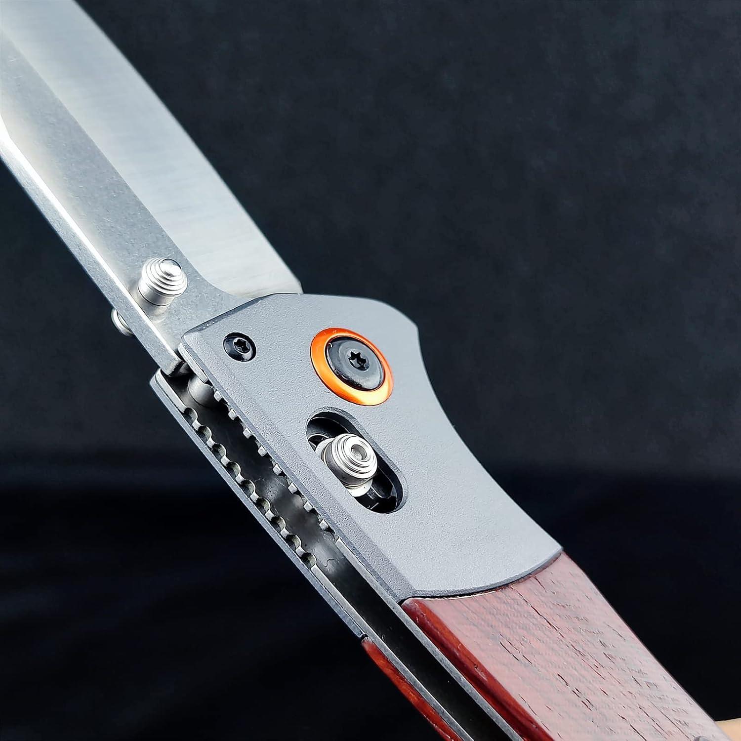 Cuchillo Plegable EDC Genérico D2 Mango de Madera 23cm Naranja