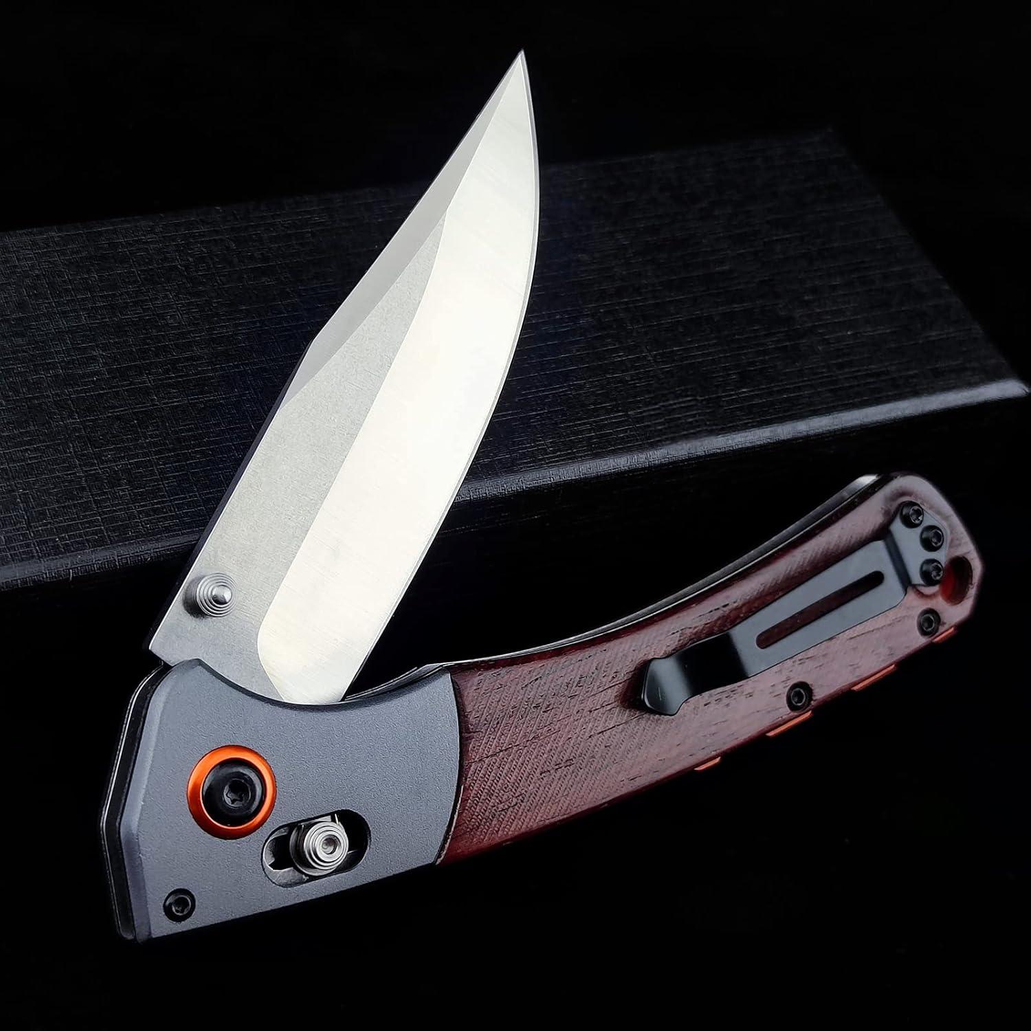Cuchillo Plegable EDC Genérico D2 Mango de Madera 23cm Naranja