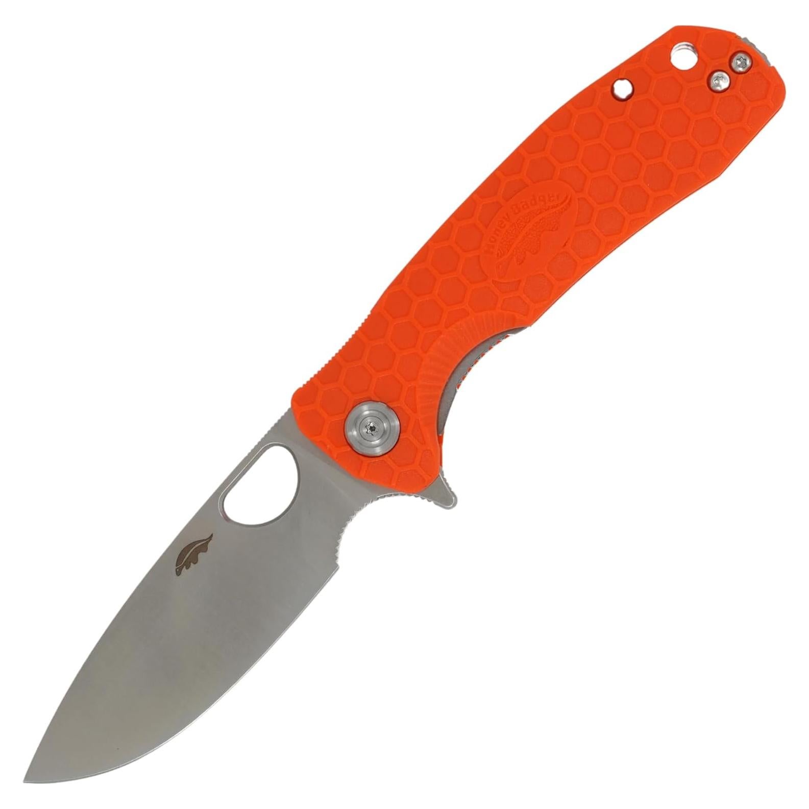HB1035 Honey Badger Pocket Knife Folding Flipper EDC Deep Pocket Carry for Outdoor Tactical Knife Survival Camping Drop Point Small Orange 8Cr13Mov