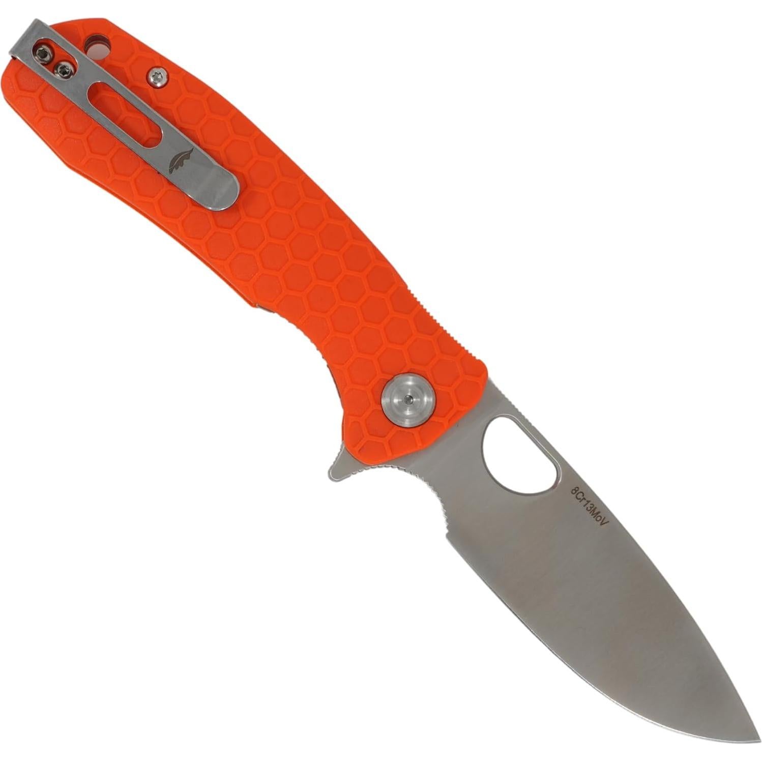 HB1035 Honey Badger Pocket Knife Folding Flipper EDC Deep Pocket Carry for Outdoor Tactical Knife Survival Camping Drop Point Small Orange 8Cr13Mov