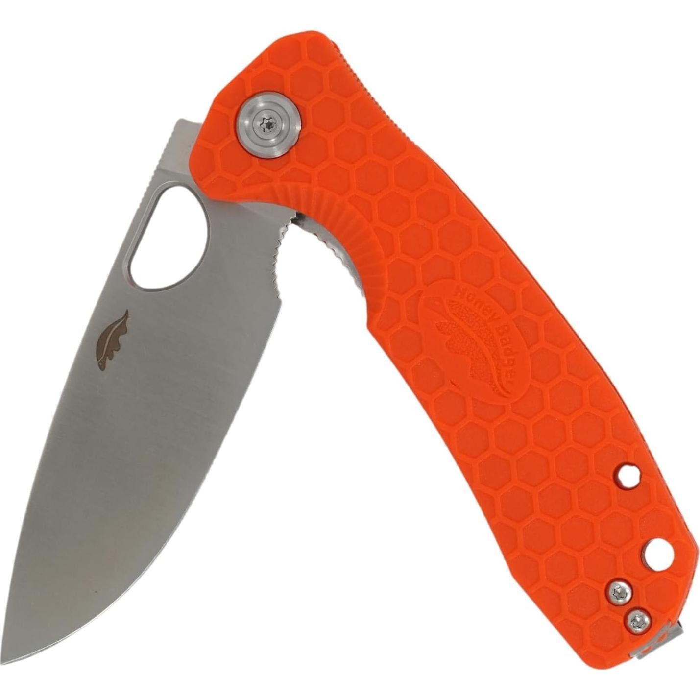 HB1035 Honey Badger Pocket Knife Folding Flipper EDC Deep Pocket Carry for Outdoor Tactical Knife Survival Camping Drop Point Small Orange 8Cr13Mov