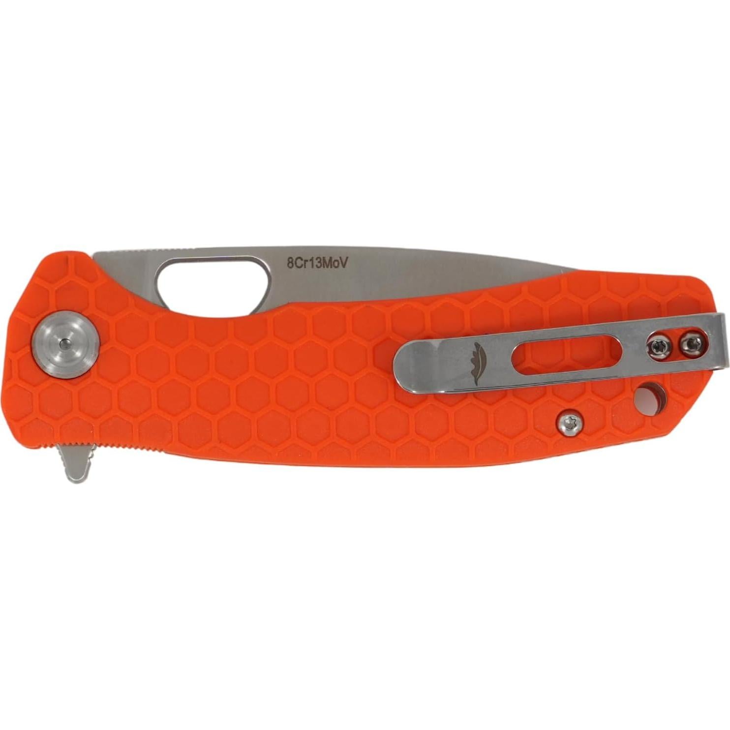 HB1035 Honey Badger Pocket Knife Folding Flipper EDC Deep Pocket Carry for Outdoor Tactical Knife Survival Camping Drop Point Small Orange 8Cr13Mov