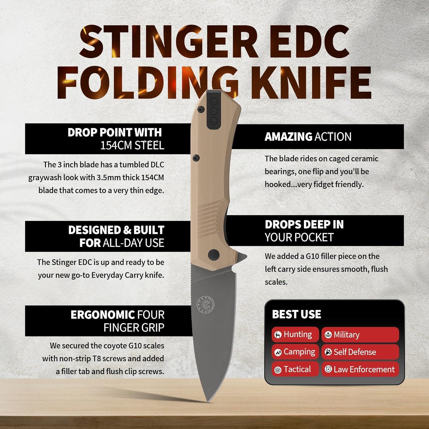 Cuchillo Plegable Off-Grid Stinger EDC 7.62 cm Acero 154CM