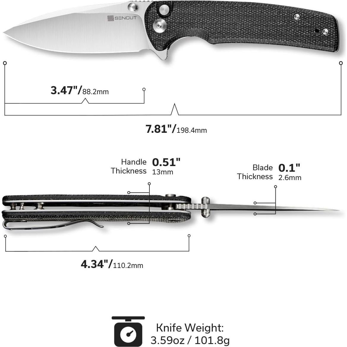 Cuchillo Plegable SENCUT Sachse G10 Negro 8.89 cm 9Cr18MoV