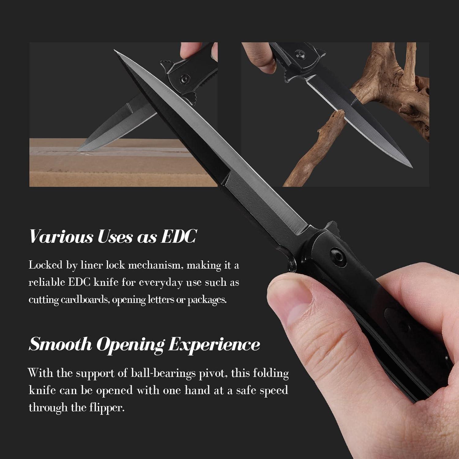 Cuchillo de bolsillo Tops Home EDC 8.71 cm acero inoxidable negro