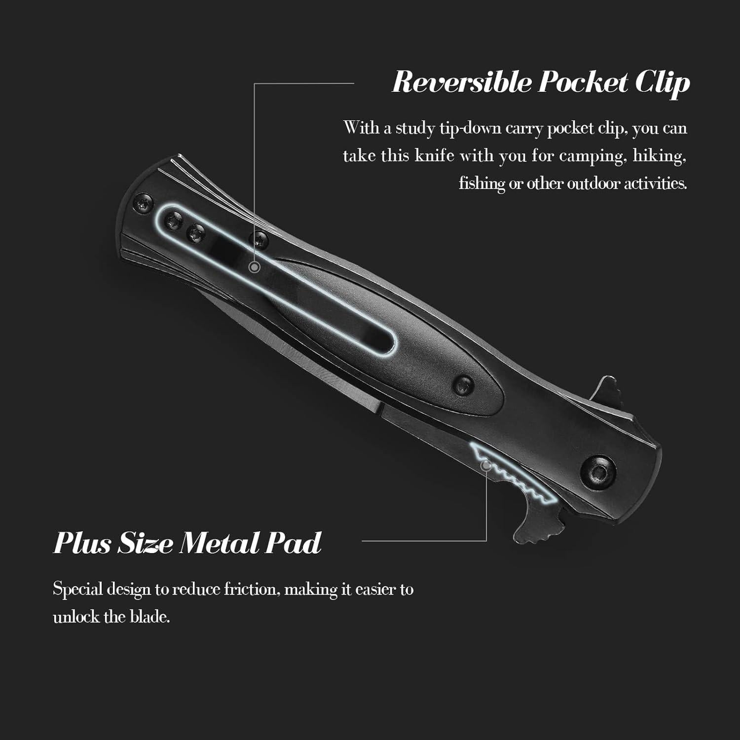 Cuchillo de bolsillo Tops Home EDC 8.71 cm acero inoxidable negro