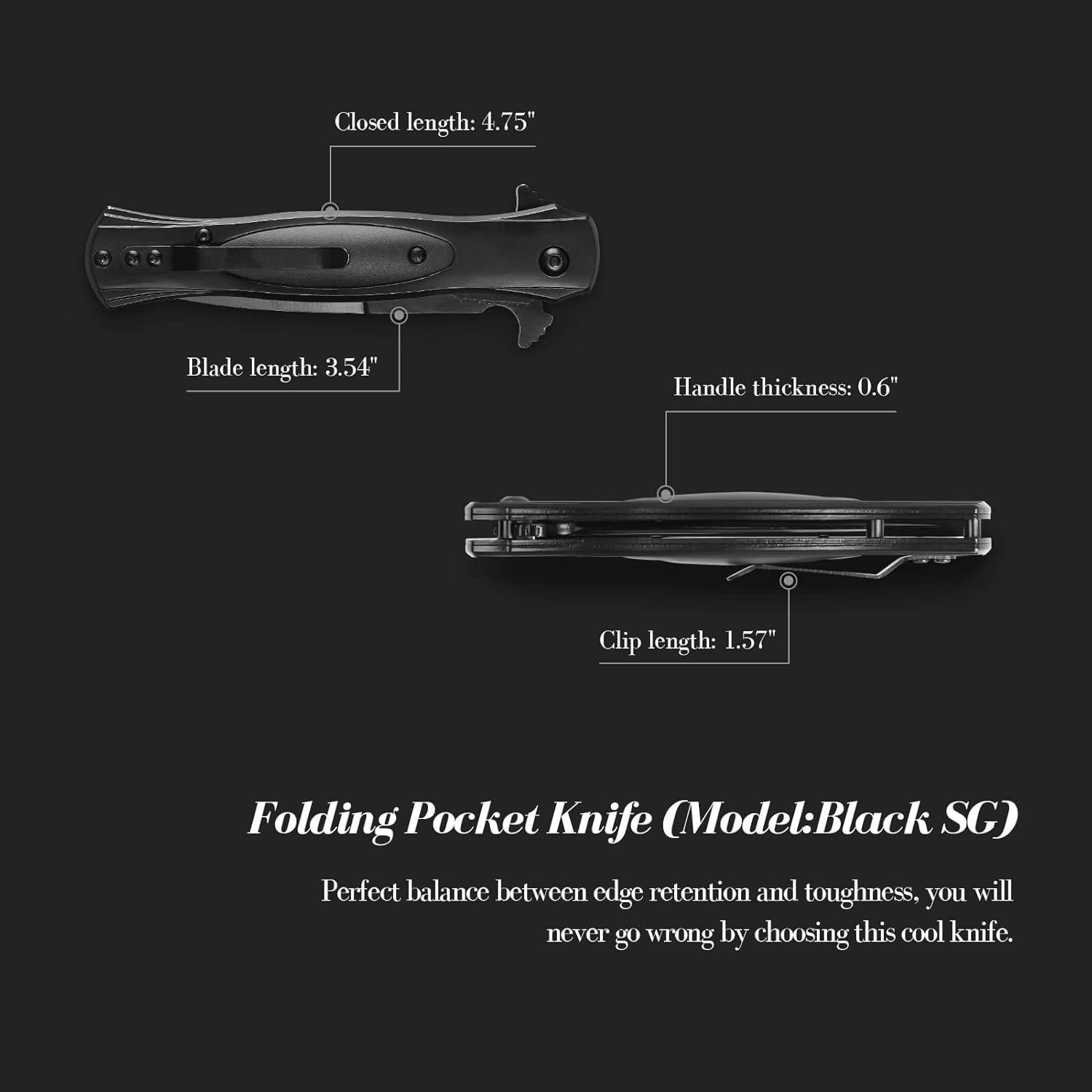 Cuchillo de bolsillo Tops Home EDC 8.71 cm acero inoxidable negro