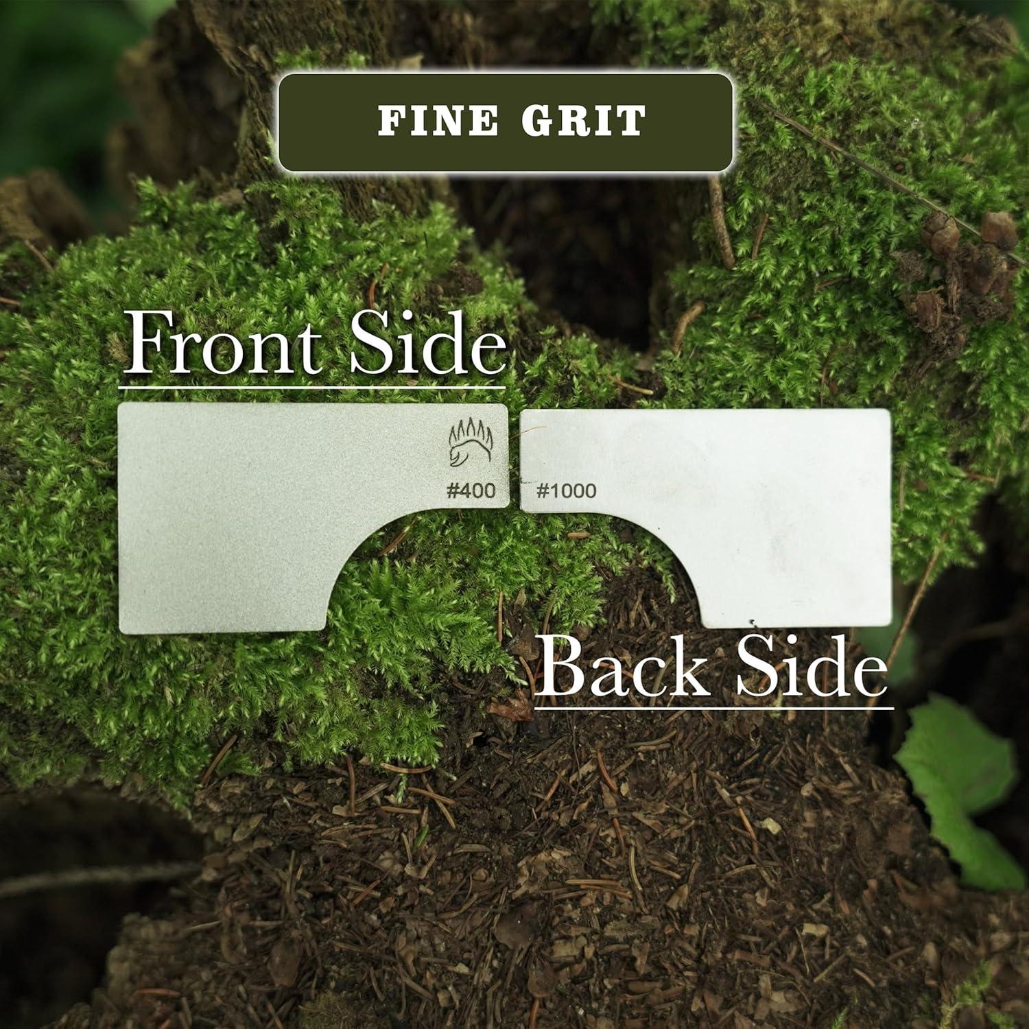 2X Dual Grit Diamond Sharpening Stone + Leather Wallet Strop | By The Bear Essentials | Pocket Credit-Card Sized Field Sharpener for Camping, Bushcraft, Outdoors, Survival, EDC - Light Brown