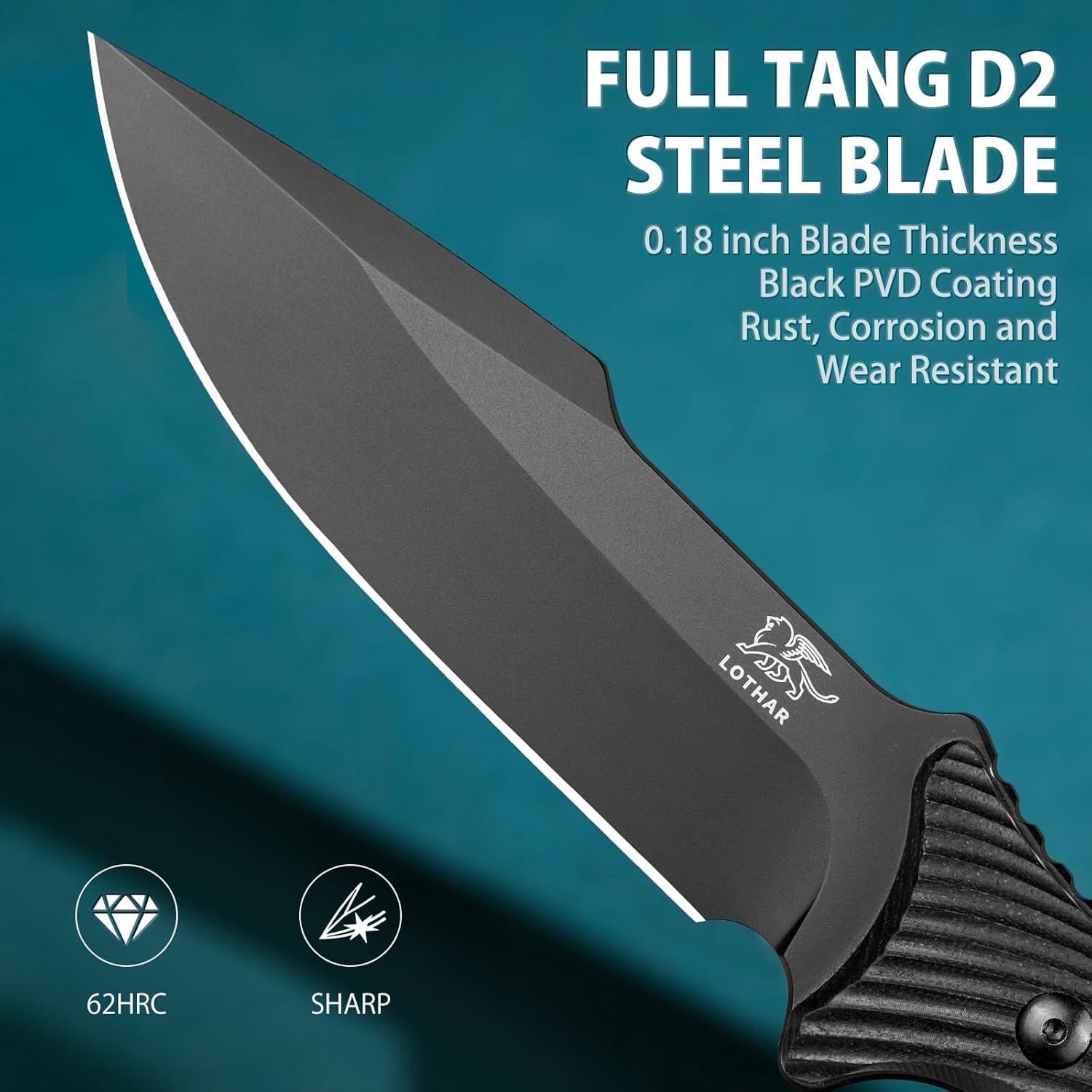 Cuchillo de Supervivencia LOTHAR KA52 con Hoja D2 y Funda Kydex