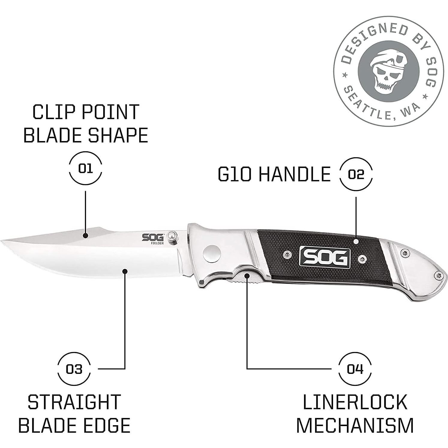 Cuchillo de bolsillo SOG Fielder G10 - Acero inoxidable 8.4 cm