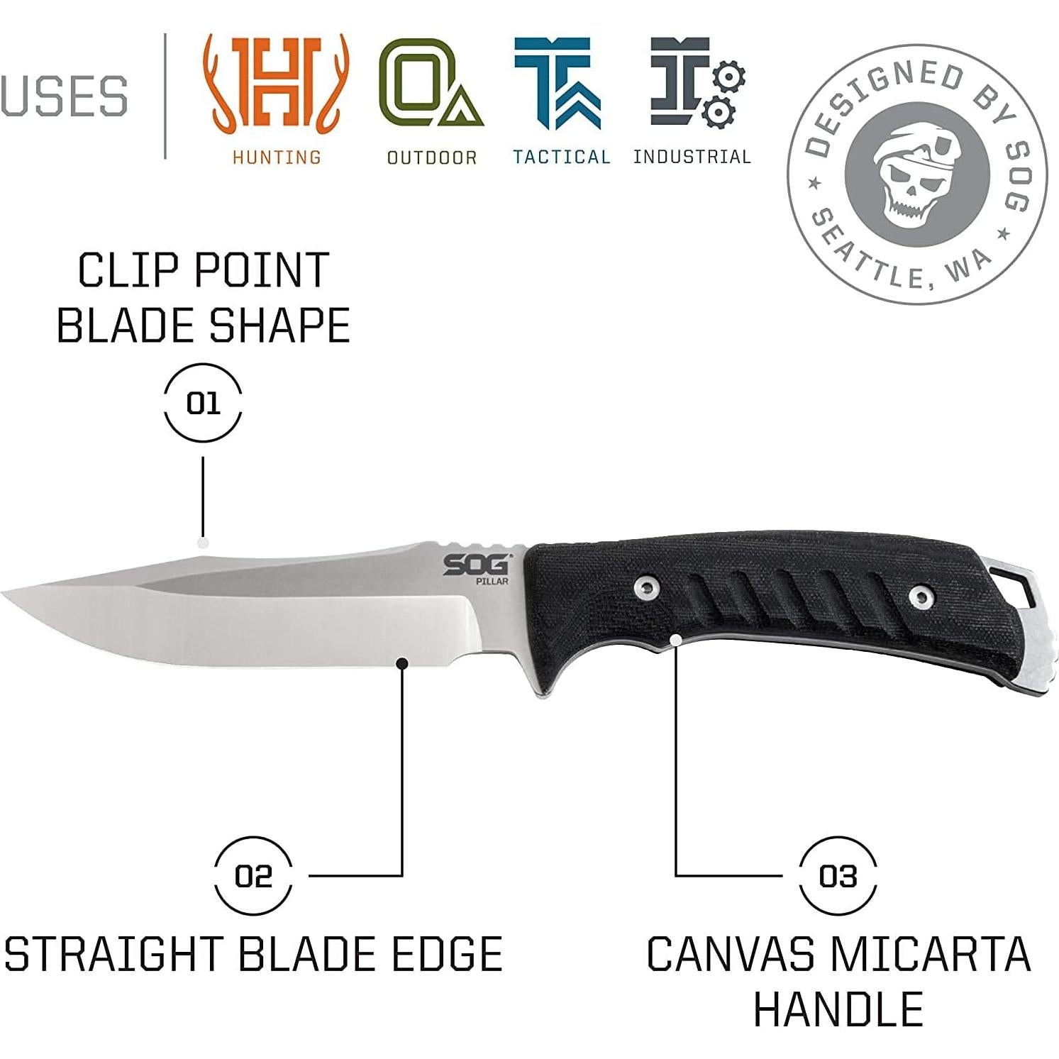 Pillar Fixed Blade Knife- Full Tang 5 Inch S35VN Steel Blade Survival Knife, w/ Linen Micarta Handle and Kydex Sheath, Made in the USA (UF1001-BX)