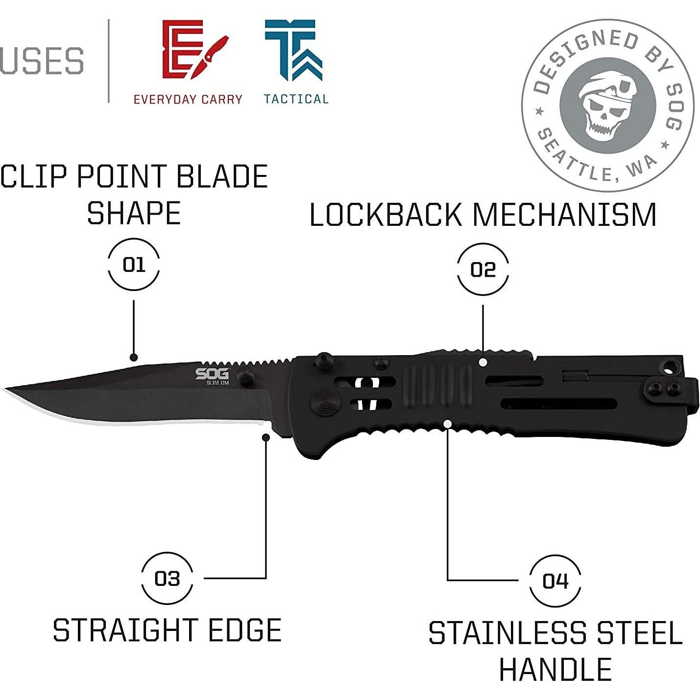 Cuchillo Plegable SOG SlimJim SJ32-CP Acero Inoxidable 5.08 cm