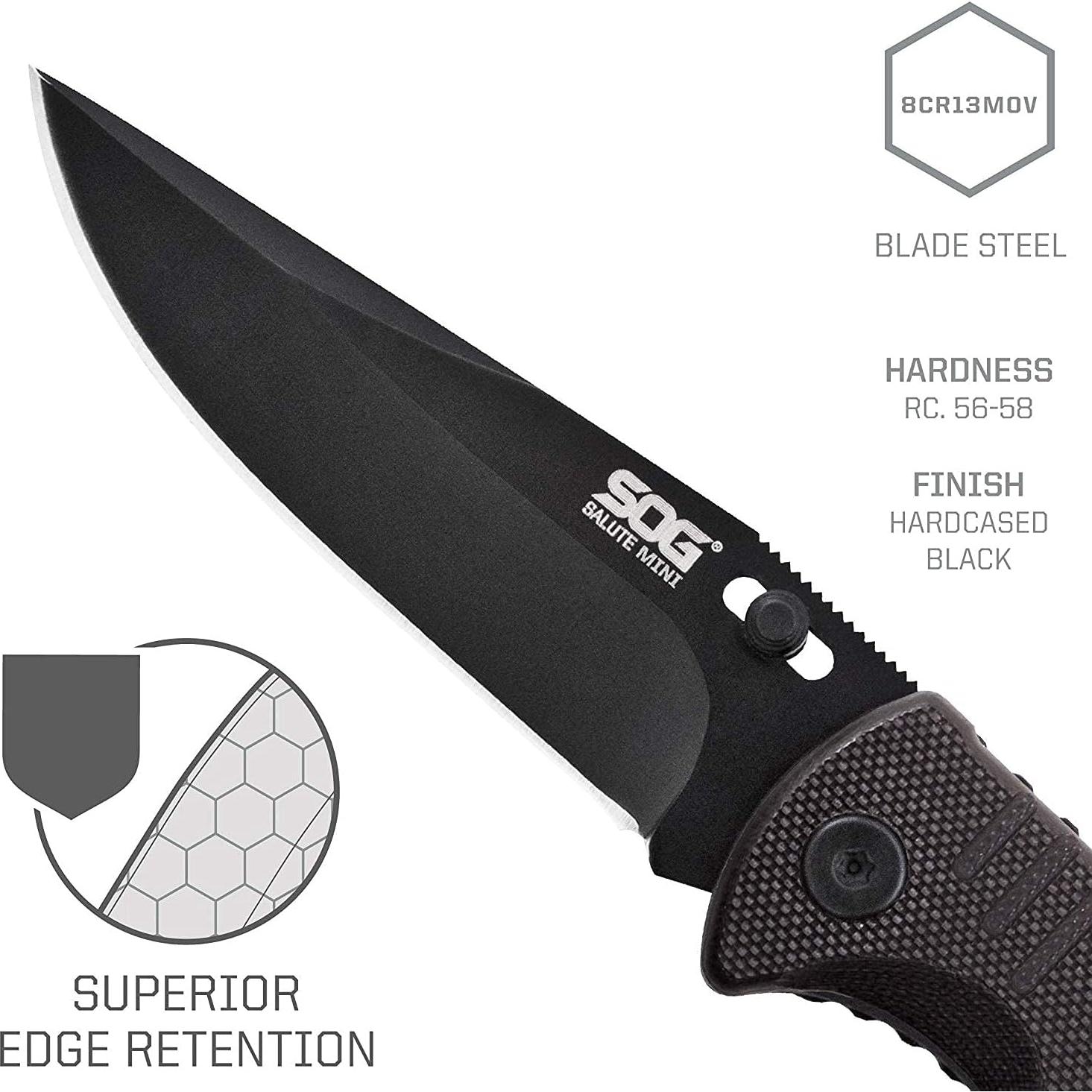 Cuchillo Plegable SOG Salute Mini Negro 3.1" Acero Inoxidable