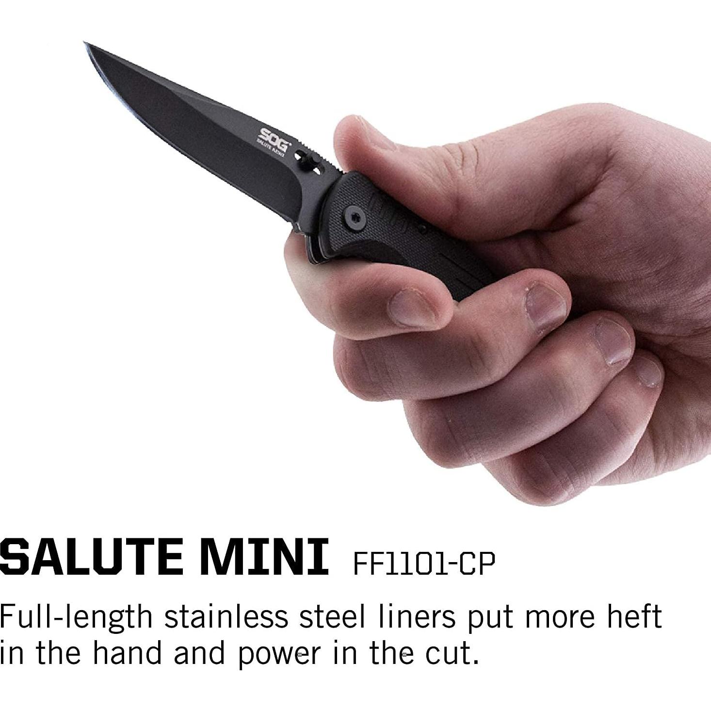 Cuchillo Plegable SOG Salute Mini Negro 3.1" Acero Inoxidable