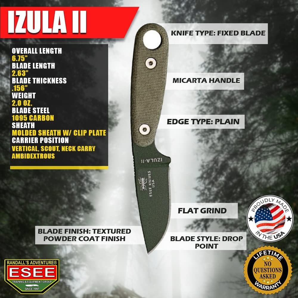 Cuchillo ESEE Izula-II Verde Oliva con Funda y Clip