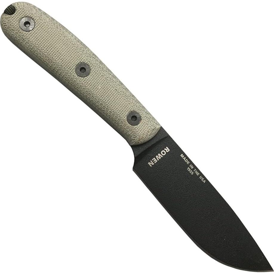 ESEE Authentic Model 4HM Fixed Blade Knife, Black Powder Blade, Micarta Handle, Leather Sheath
