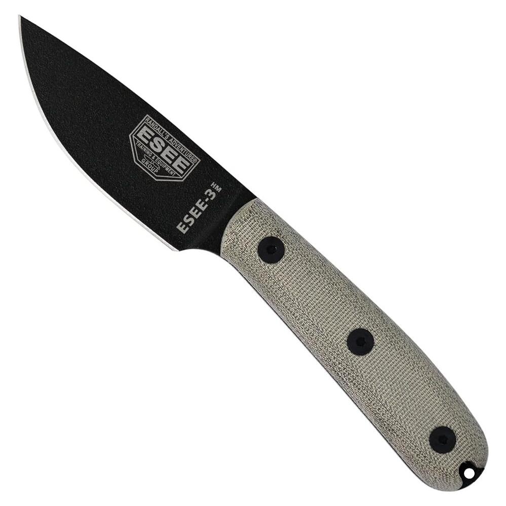 Cuchillo de Hoja Fija ESEE 3HM con Funda de Cuero Marrón
