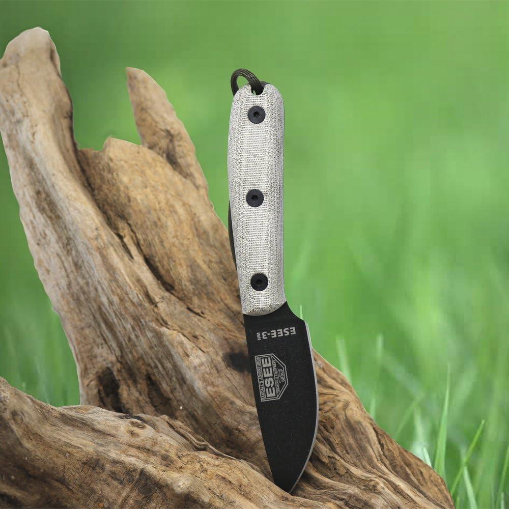 Cuchillo de Hoja Fija ESEE 3HM con Funda de Cuero Marrón