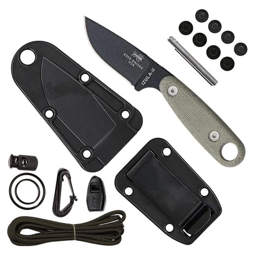 Knives Izula Fixed Blade Knife with Survival Kit, Handles, Sheath, & Clip Plate (Black/Grey Handle)