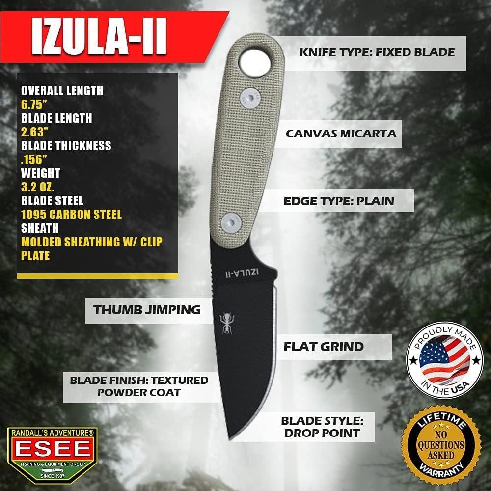 Knives Izula Fixed Blade Knife with Survival Kit, Handles, Sheath, & Clip Plate (Black/Grey Handle)