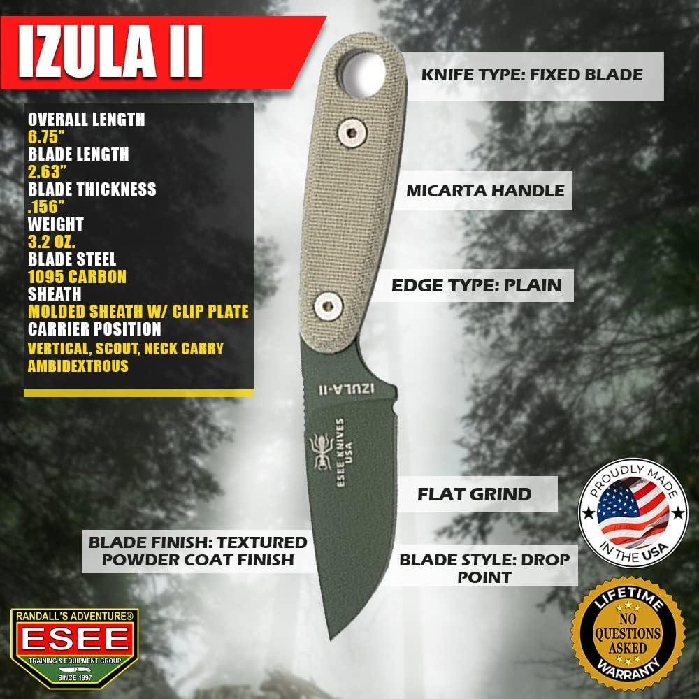 Cuchillo de Supervivencia ESEE Izula II 6.68 cm Verde Oliva