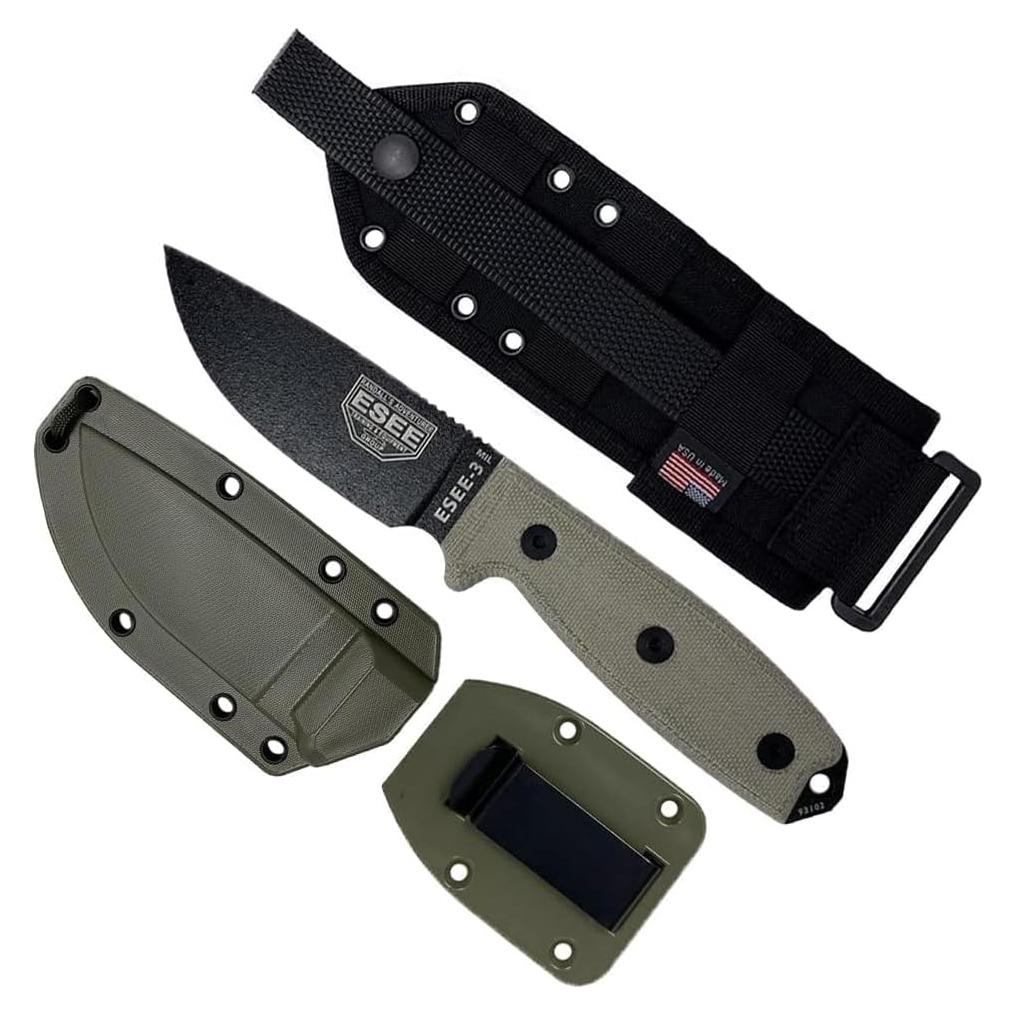 Cuchillo ESEE-3MIL-P Fijo 9.84 cm Acero Carbono Negro Micarta