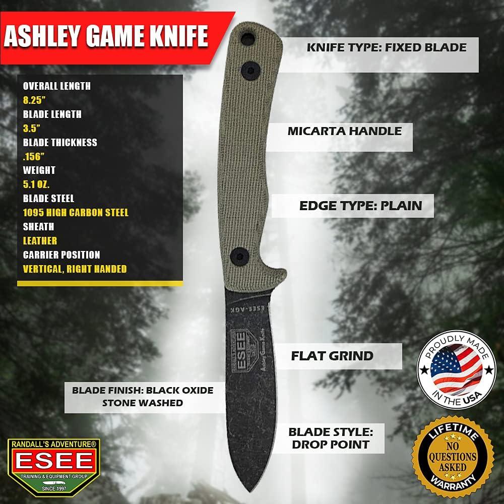 Cuchillo de Caza ESEE Ashley AGK con Funda de Cuero 20.96 cm