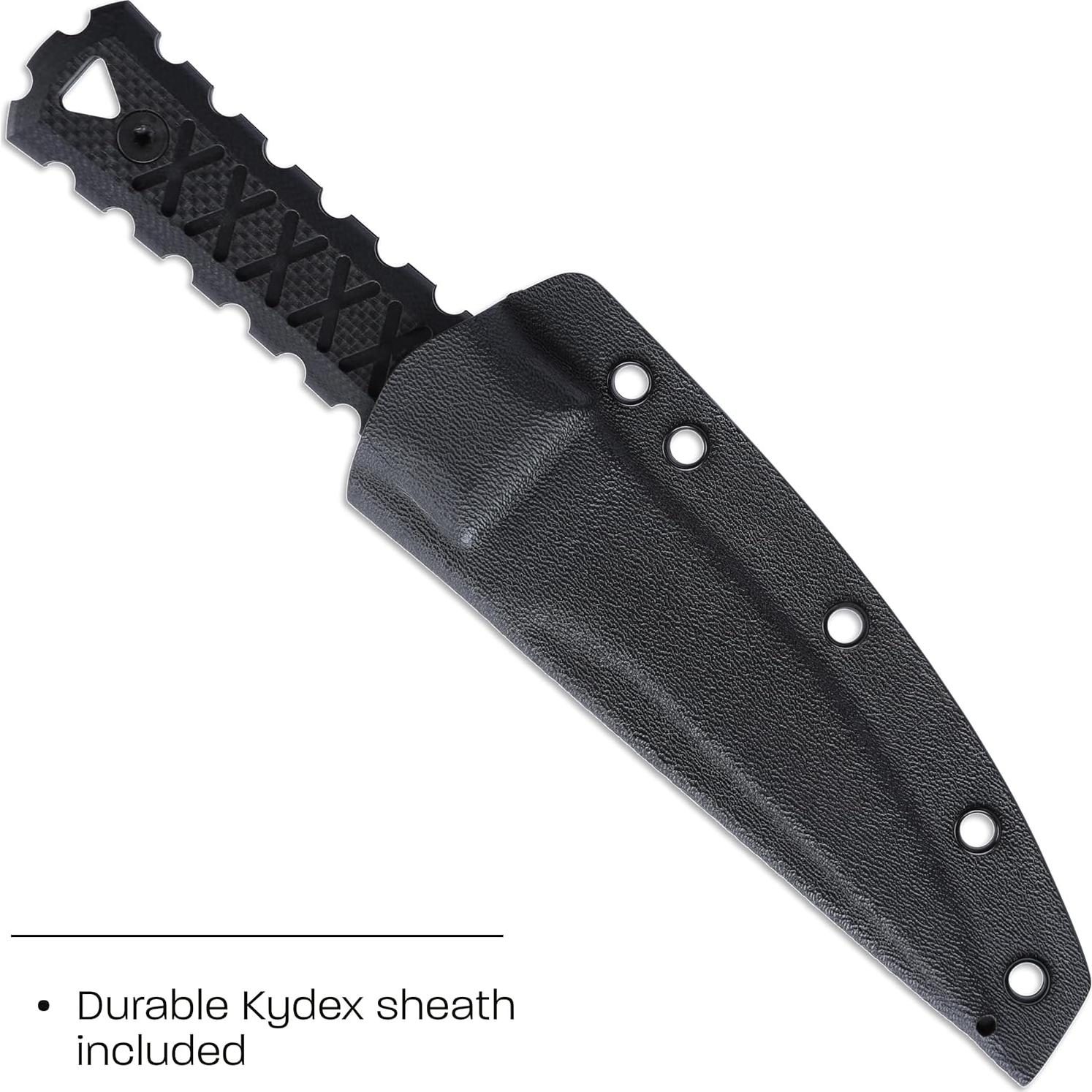 HZ4 Getting Things Done Fixed Blade Knife with Sheath: SK-5 Steel Plain Edge Blade, G10 Handle, 2924