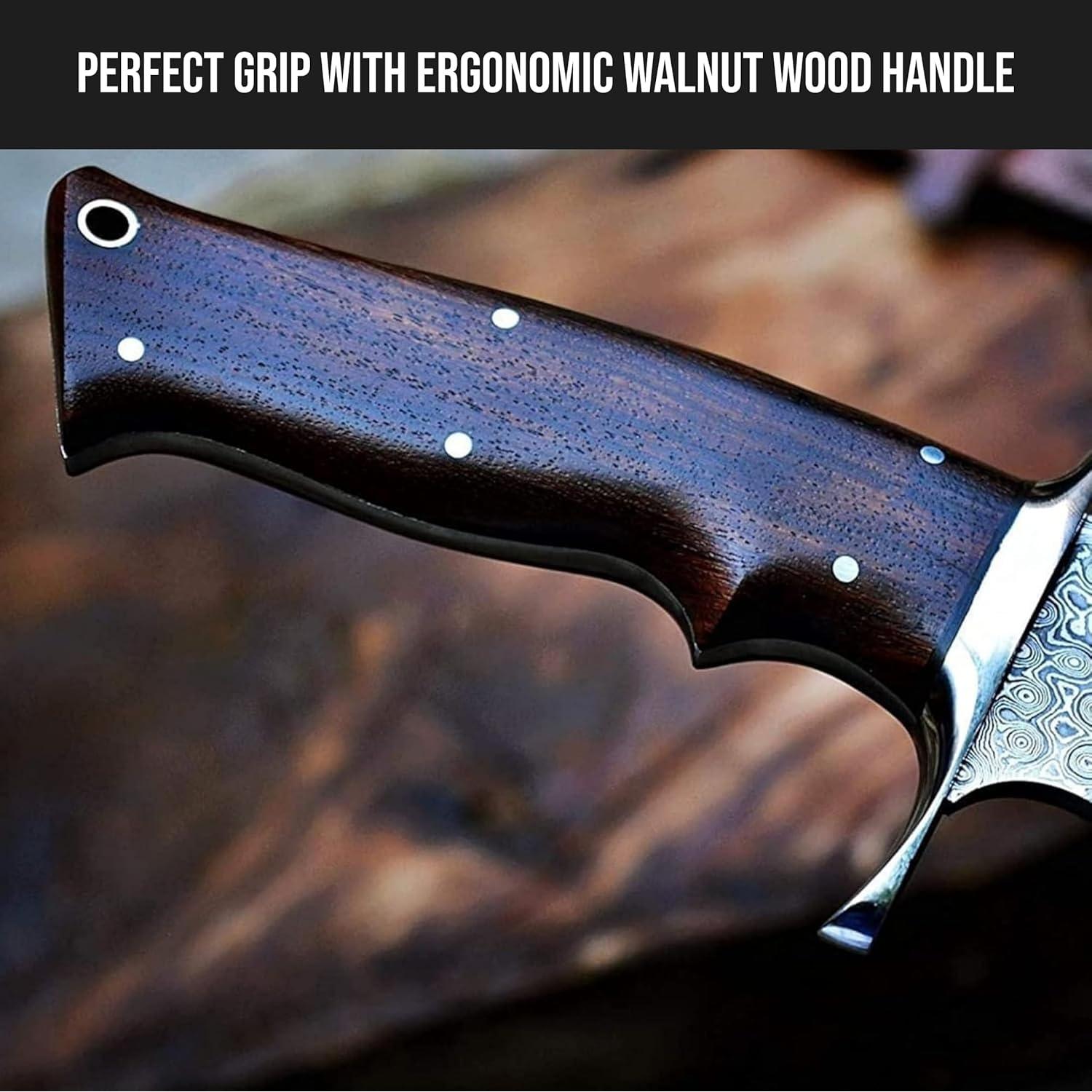 BIGCAT ROAR Patriot - Handmade Damascus Steel Fixed Blade Hunting Knife 14" - Walnut Wood Handle & Leather Sheath - Bushcraft Outdoor Camp & Survival Long EDC Knife - Collector Gifts for Men