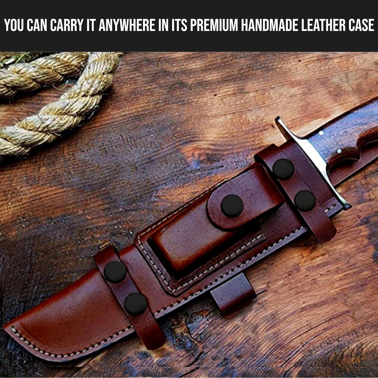 BIGCAT ROAR Patriot - Handmade Damascus Steel Fixed Blade Hunting Knife 14" - Walnut Wood Handle & Leather Sheath - Bushcraft Outdoor Camp & Survival Long EDC Knife - Collector Gifts for Men