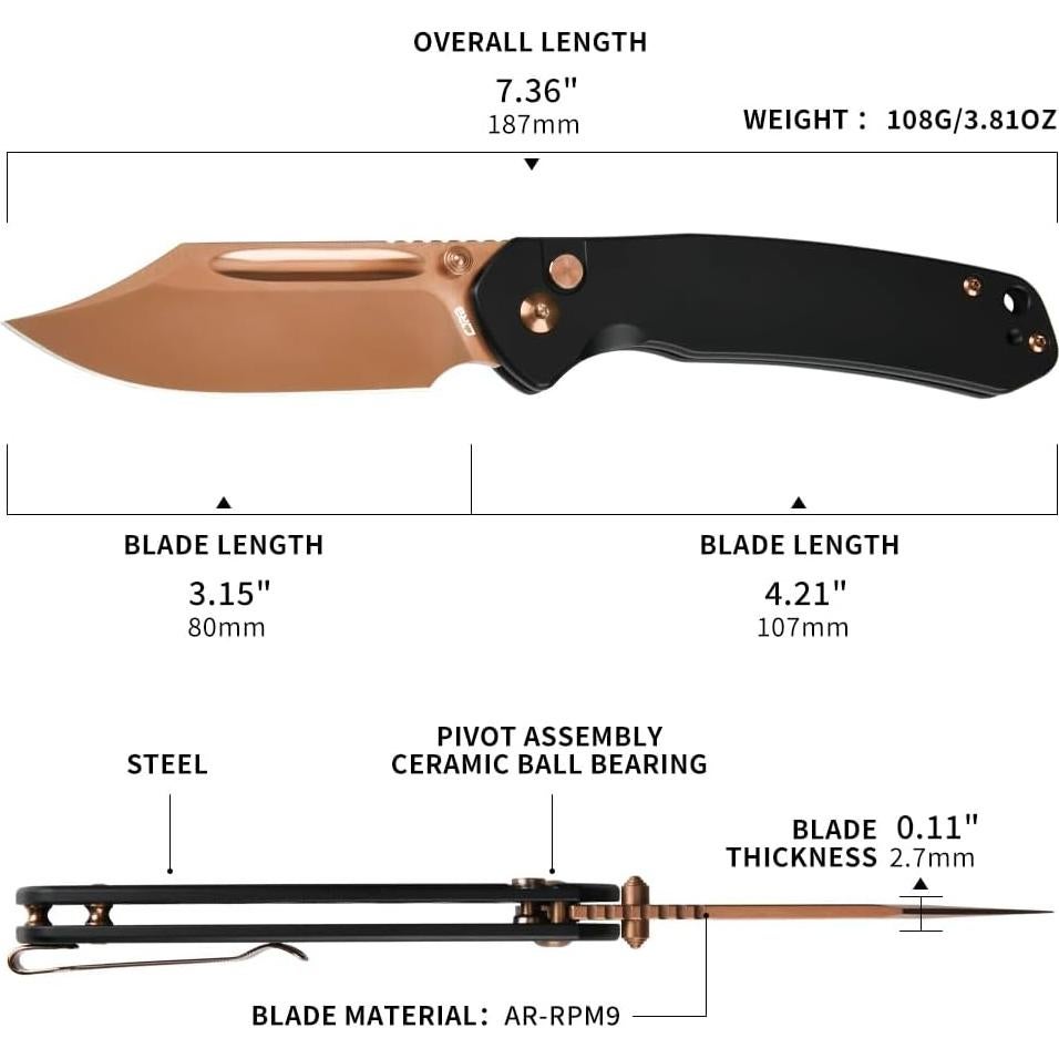 Cuchillo Plegable CJRB Bowie Pyrite 8 cm Rosa Oro Acero