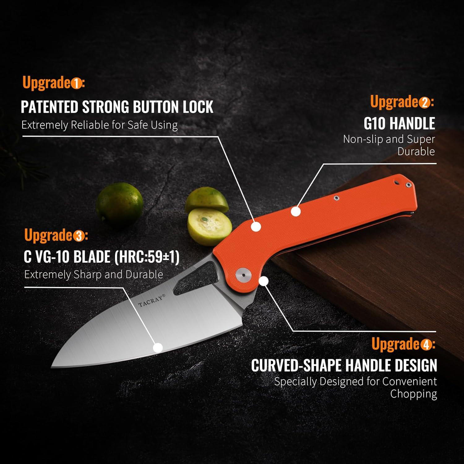 Cuchillo de Chef Plegable TACRAY 11.3 cm Acero Inoxidable Naranja