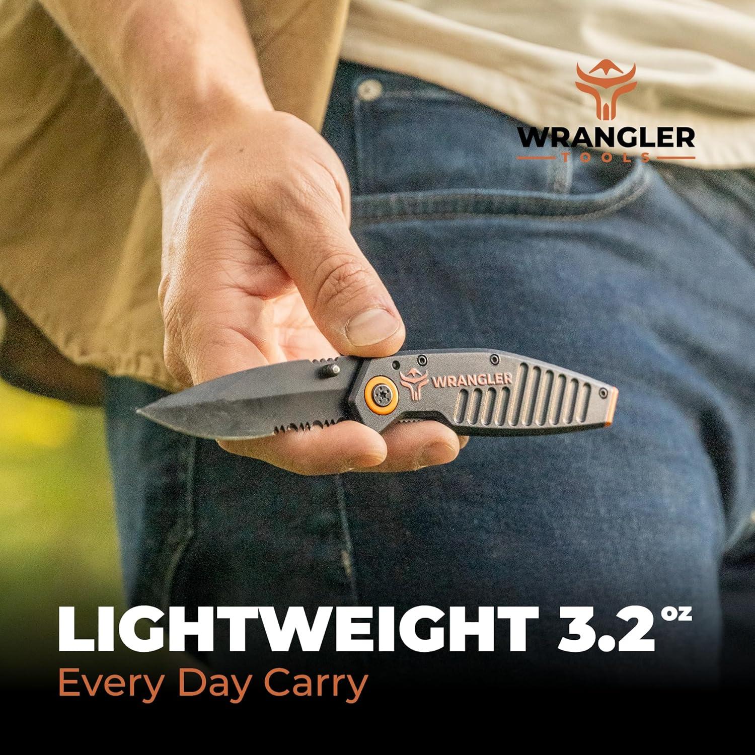 Cuchillo de bolsillo EDC Wrangler Tools 2.9" hoja serrada