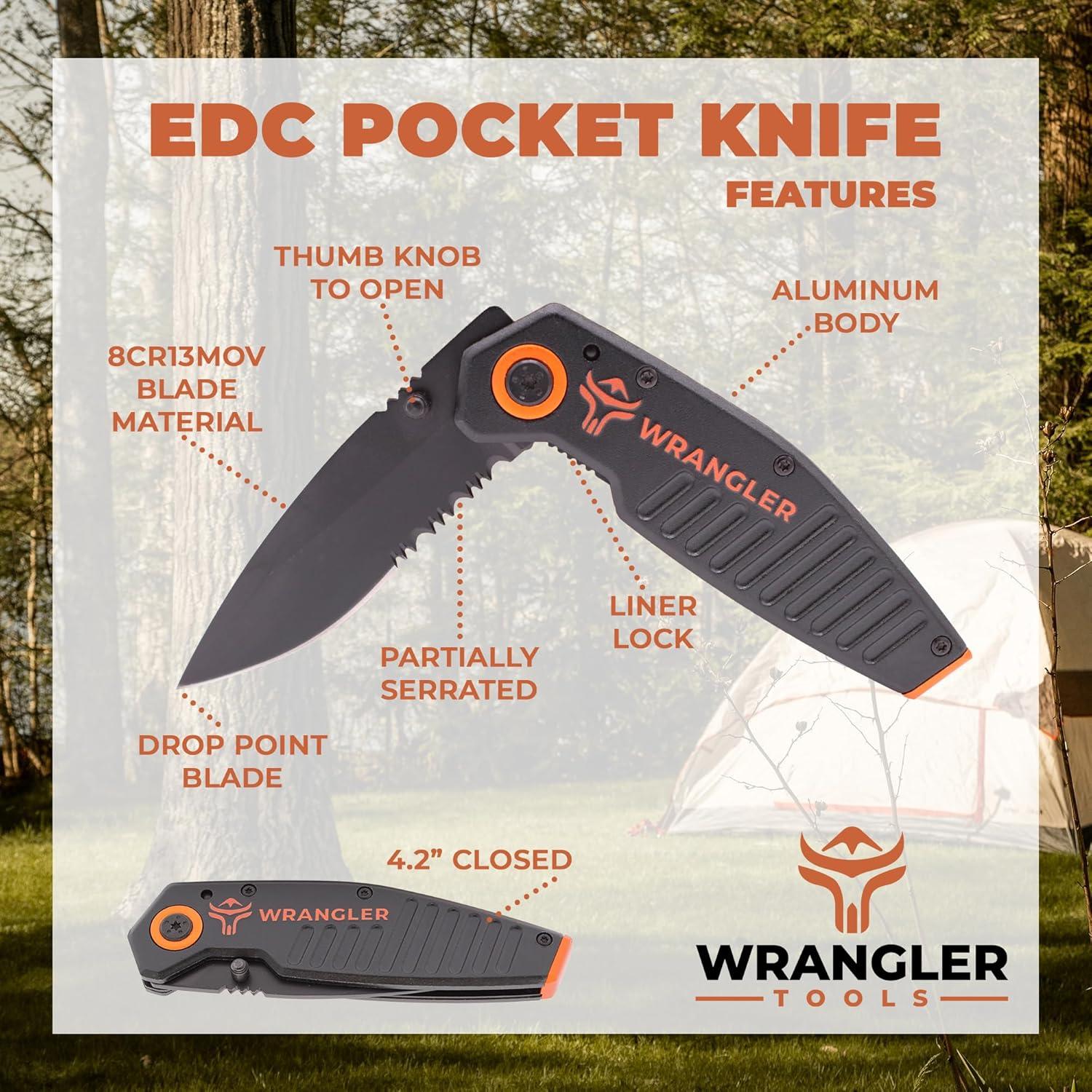 Cuchillo de bolsillo EDC Wrangler Tools 2.9" hoja serrada