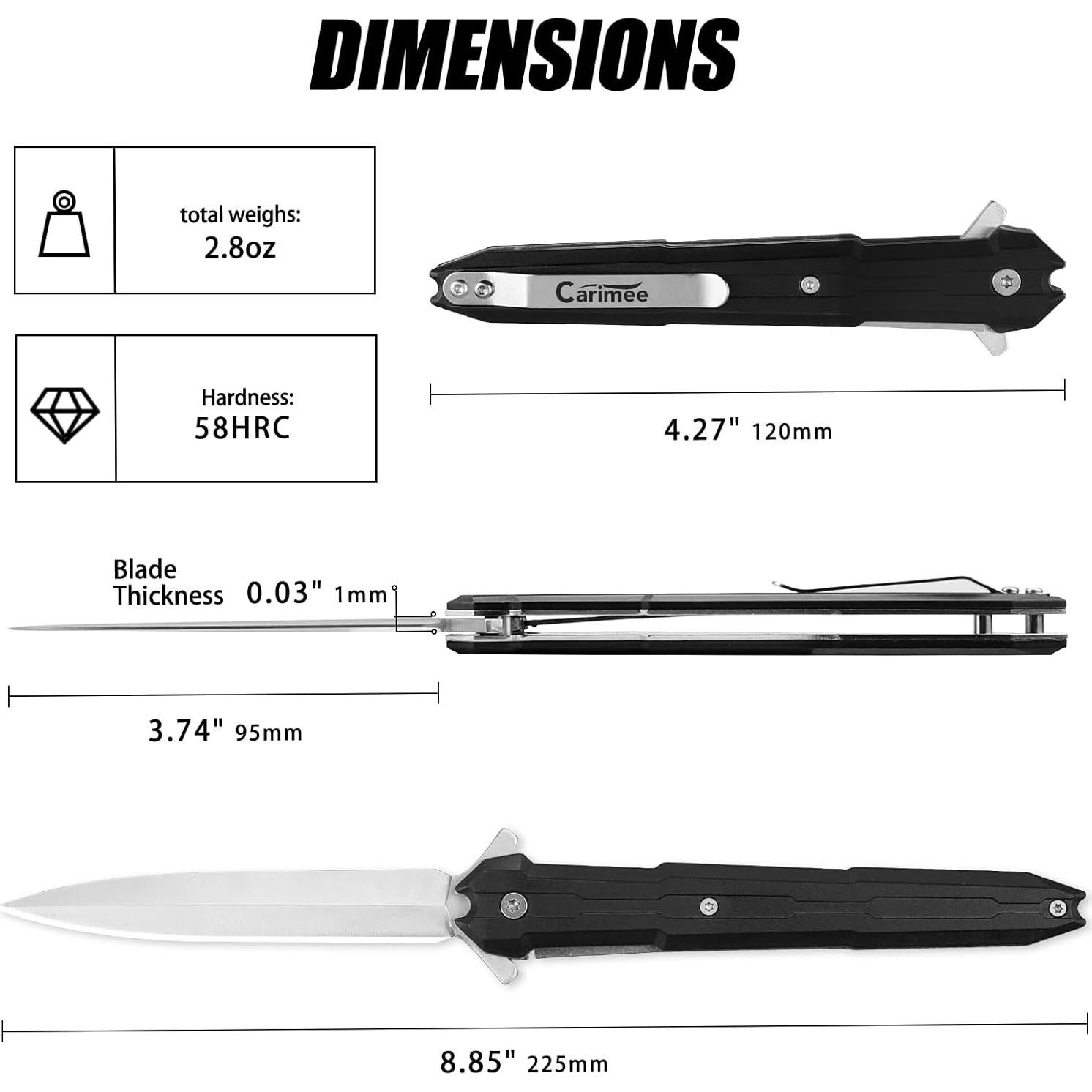 Cuchillo de bolsillo plegable Carimee 9.5 cm acero inoxidable