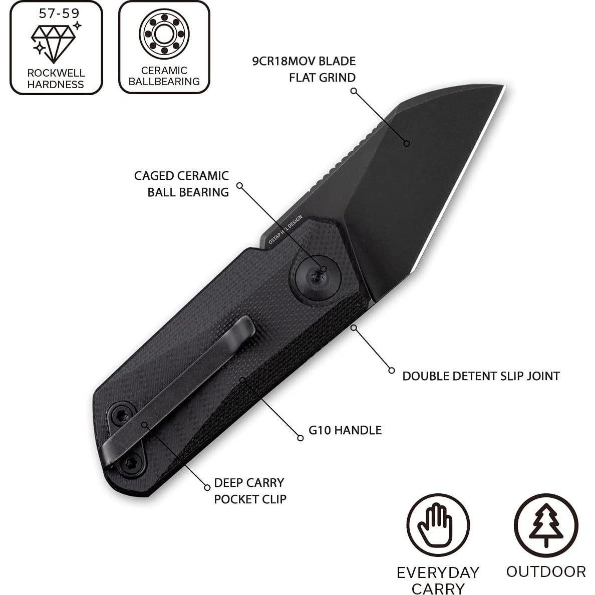 Cuchillo Plegable CIVIVI Ki-V Negro EDC 3.94 cm 39 g