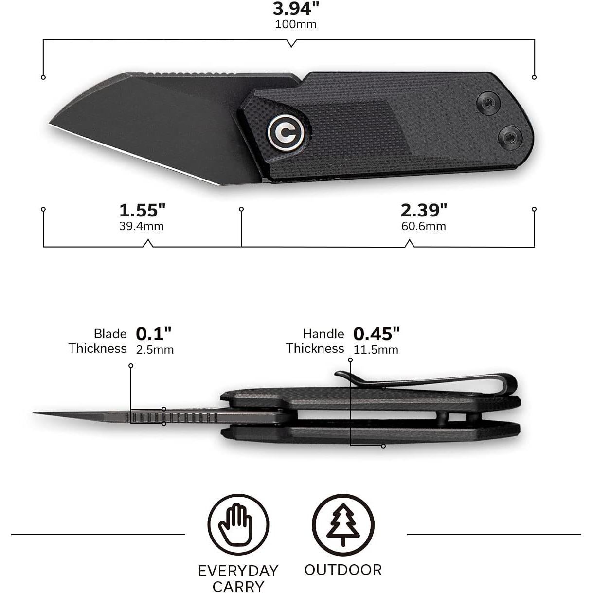 Cuchillo Plegable CIVIVI Ki-V Negro EDC 3.94 cm 39 g