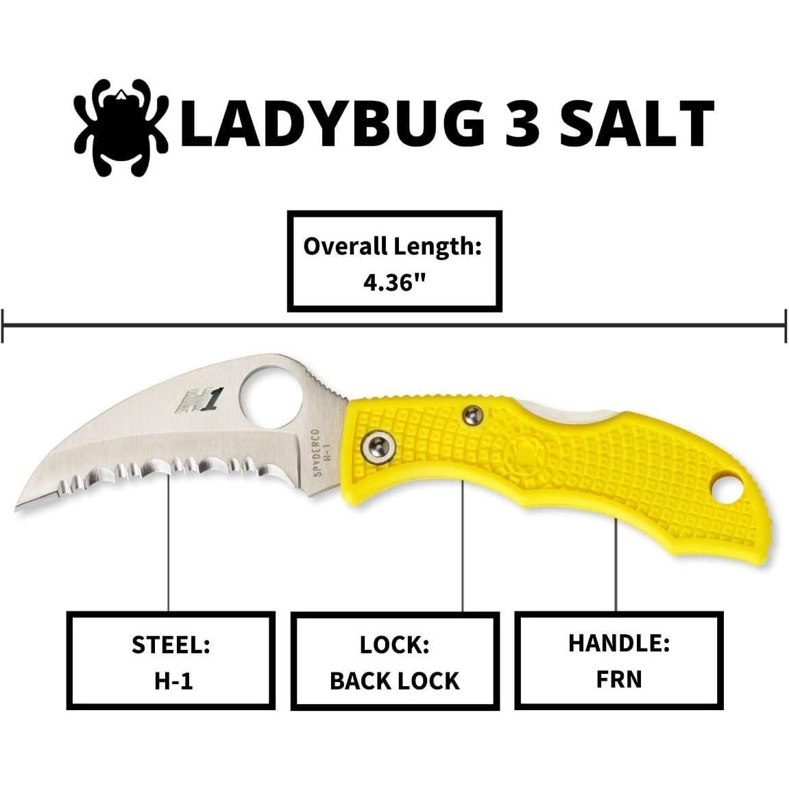 Cuchillo Plegable Spyderco Ladybug 3 Salt H-1 Amarillo 4.8 cm