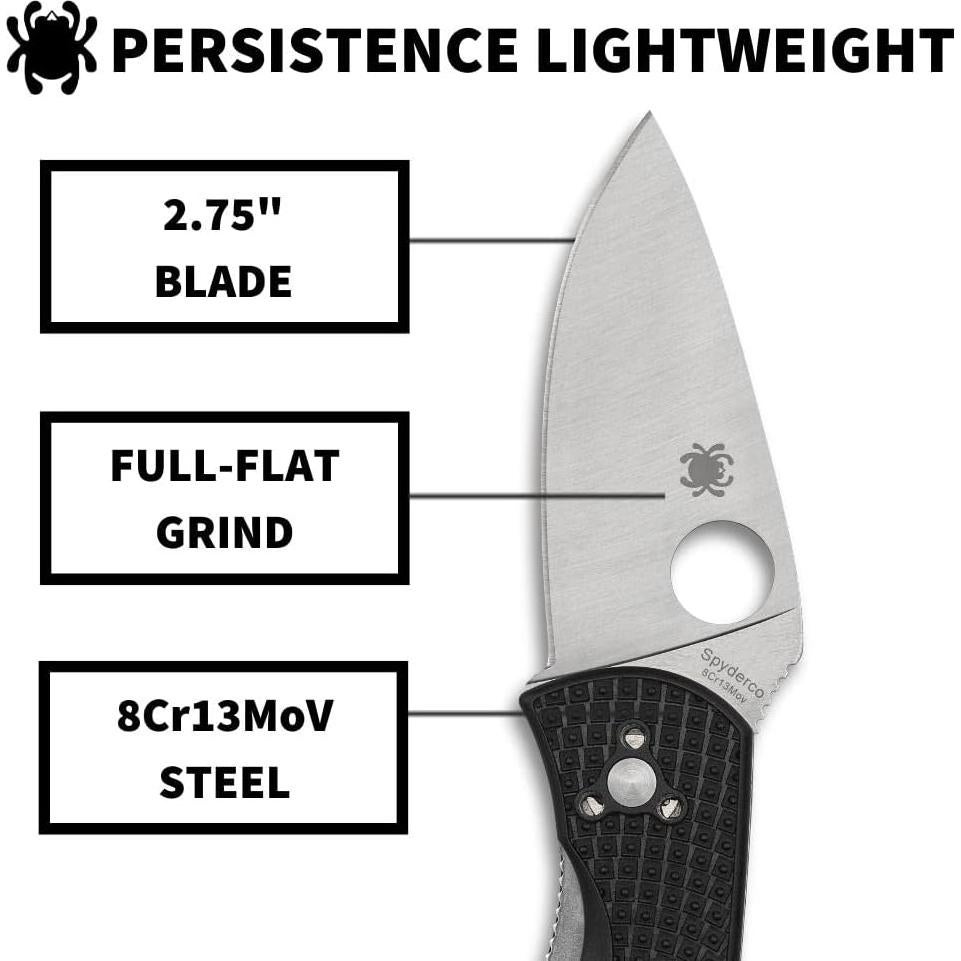 Persistence Lightweight Knife with 2.77" Stainless Steel Blade and Durable Black FRN Handle - PlainEdge - C136PBK