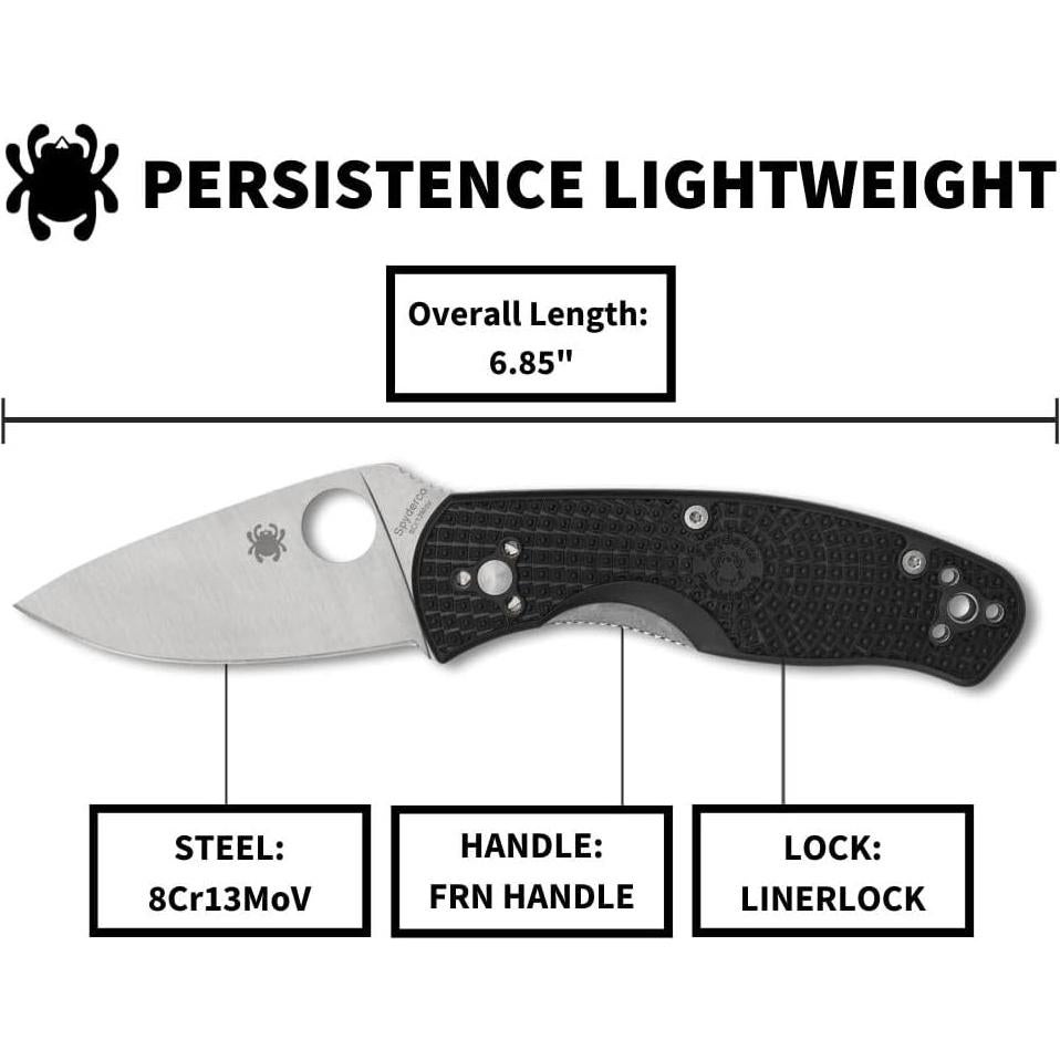 Persistence Lightweight Knife with 2.77" Stainless Steel Blade and Durable Black FRN Handle - PlainEdge - C136PBK