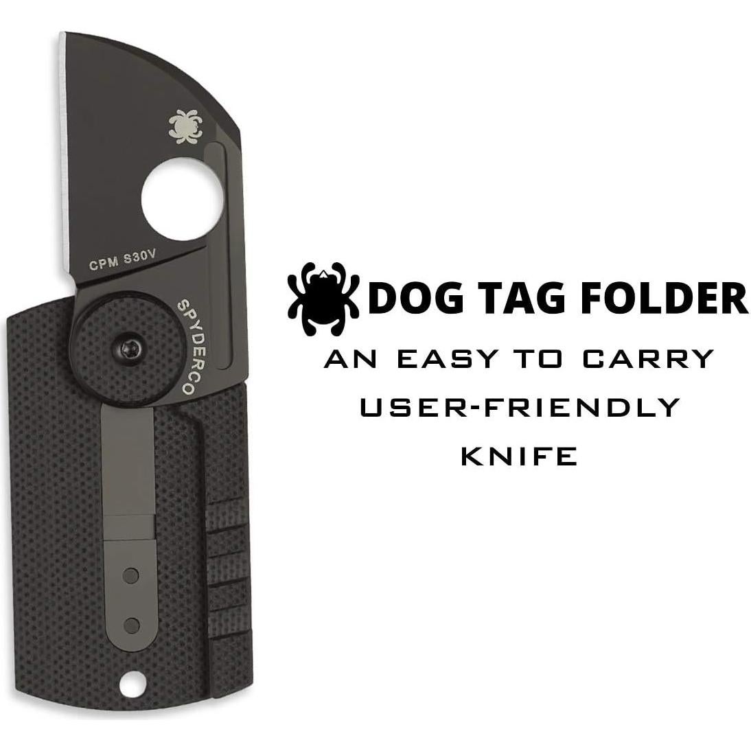 Spyderco Dog Tag Non-Locking Knife with 1.23" CPM S30V Steel Blade and Durable Black Carbon Fiber Handle - PlainEdge - C188CFBBKP