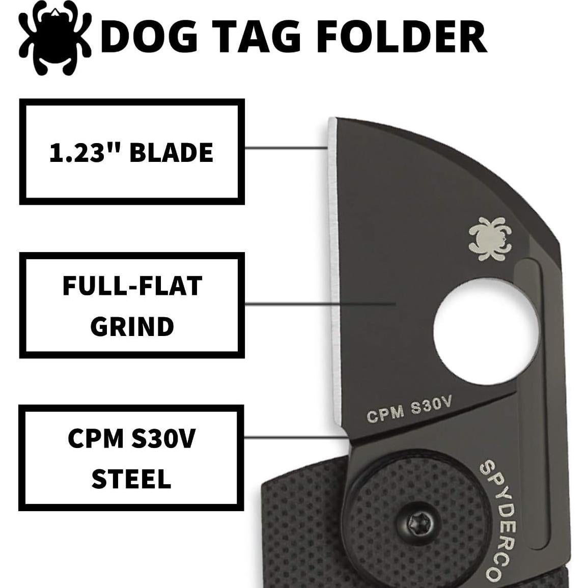 Spyderco Dog Tag Non-Locking Knife with 1.23" CPM S30V Steel Blade and Durable Black Carbon Fiber Handle - PlainEdge - C188CFBBKP