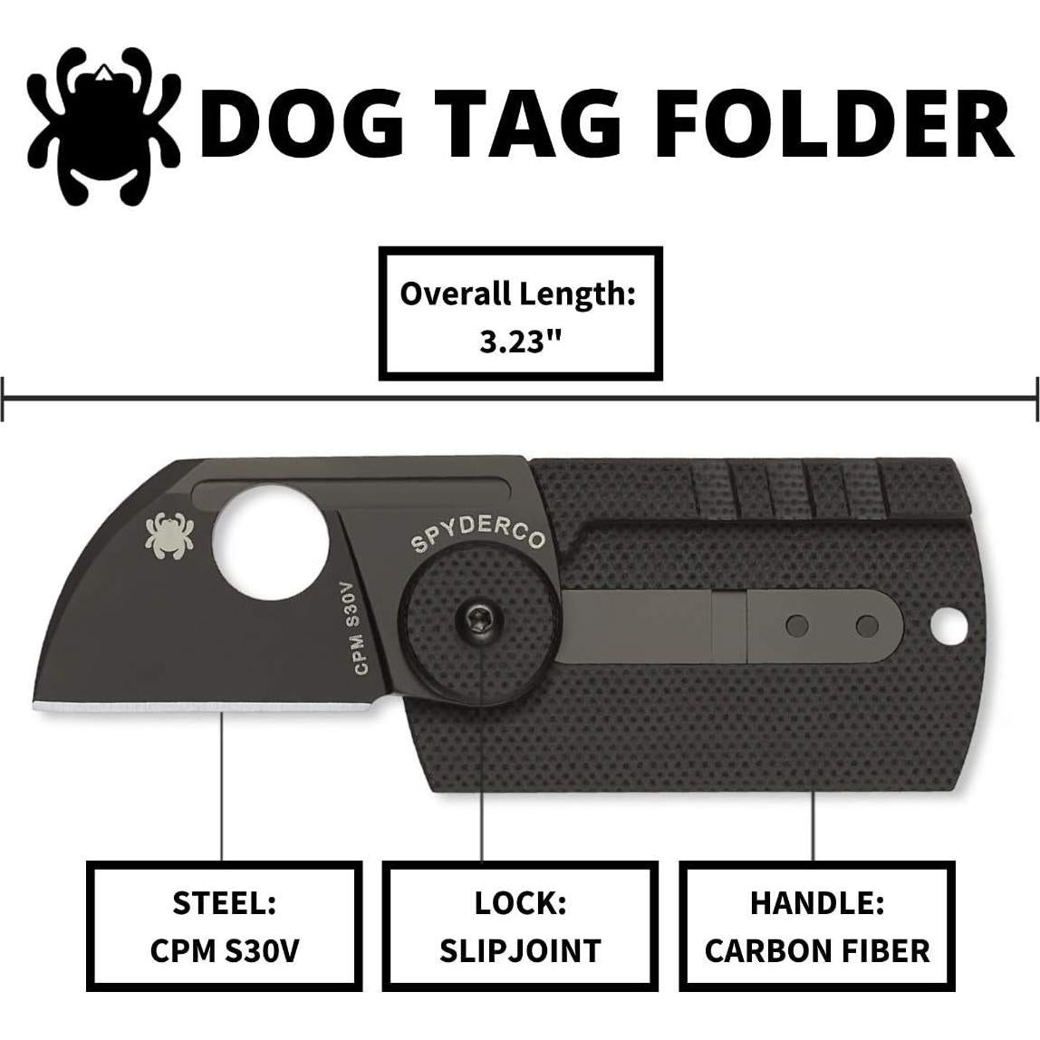 Spyderco Dog Tag Non-Locking Knife with 1.23" CPM S30V Steel Blade and Durable Black Carbon Fiber Handle - PlainEdge - C188CFBBKP